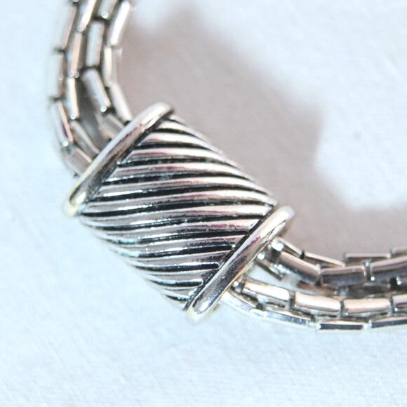 Double Stranded Choker Necklace Silver Tone Cylindrical Links Barrel Clasp - Picture 3 of 9